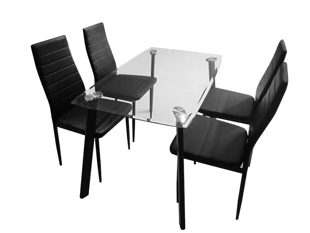 Seconique Seconique Abbey Glass Dining Table and 4 Black Faux Leather Chairs