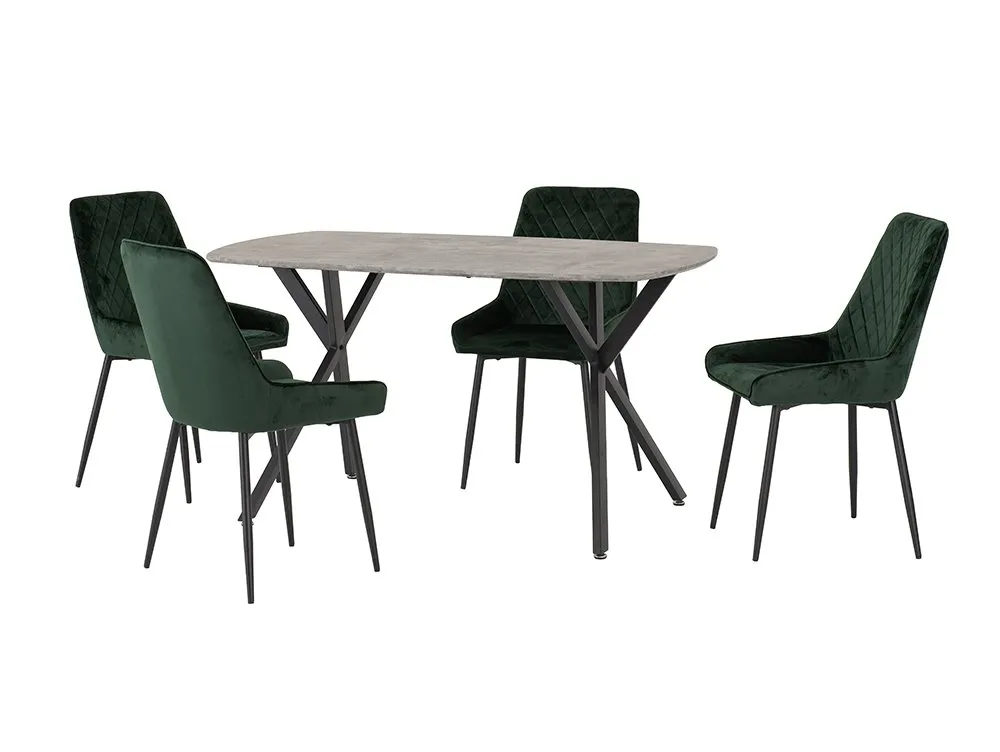 Seconique Seconique Athens Concrete Effect Dining Table with 4 Avery Green Velvet Chairs