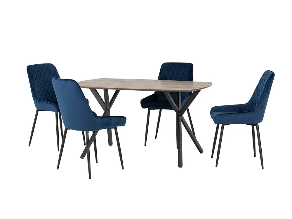 Seconique Seconique Athens Oak Effect Dining Table with 4 Avery Blue Velvet Chairs