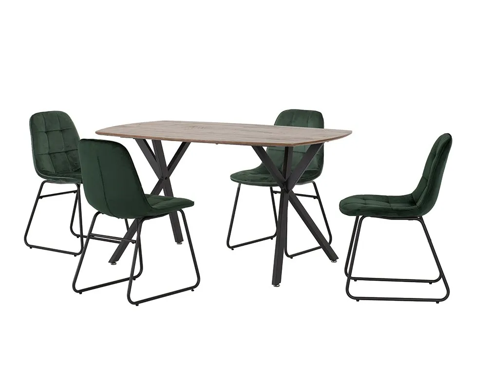 Seconique Seconique Athens Oak Effect Dining Table with 4 Lukas Green Velvet Chairs