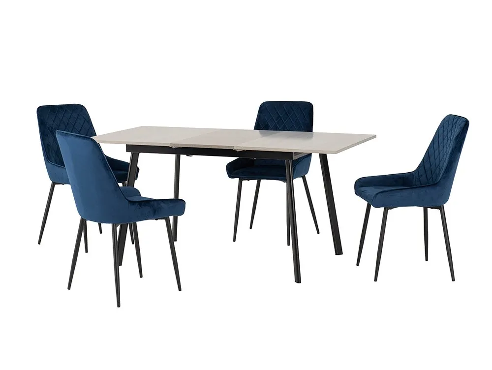 Seconique Seconique Avery Grey Oak Extending Dining Table and 4 Blue Velvet Chairs Set
