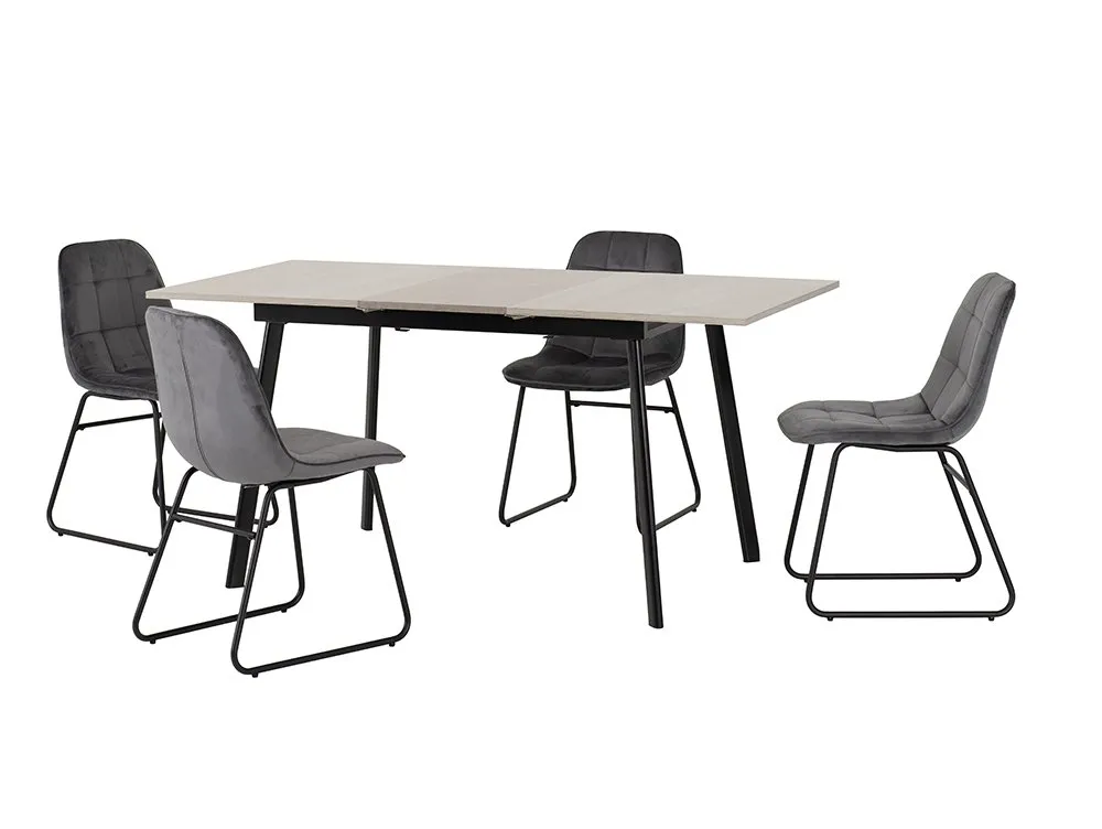 Seconique Seconique Avery Grey Oak Extending Dining Table and 4 Lukas Grey Velvet Chairs Set