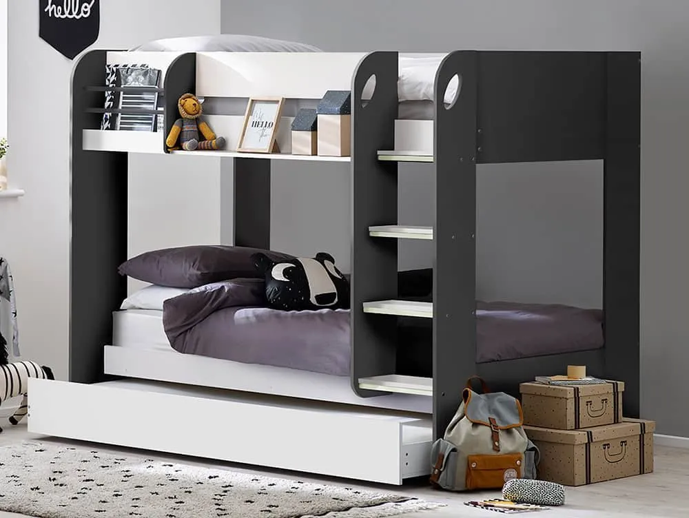 Julian Bowen Julian Bowen Mars 3ft Single Charcoal and White Wooden Bunk and Underbed Frame