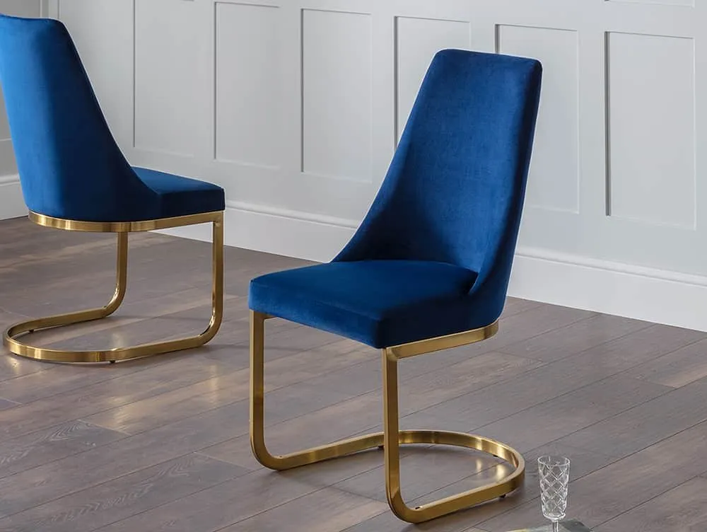 Julian Bowen Julian Bowen Vittoria Set of 2 Blue Velvet and Gold Dining Chairs