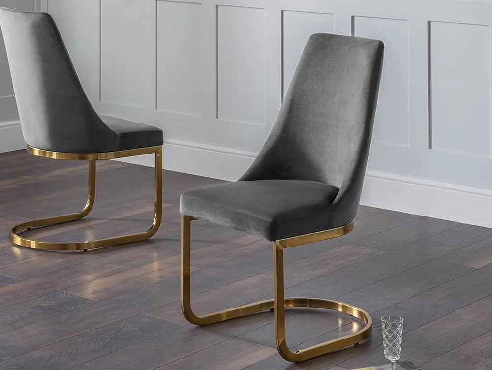 Julian Bowen Julian Bowen Vittoria Set of 2 Grey Velvet and Gold Dining Chairs