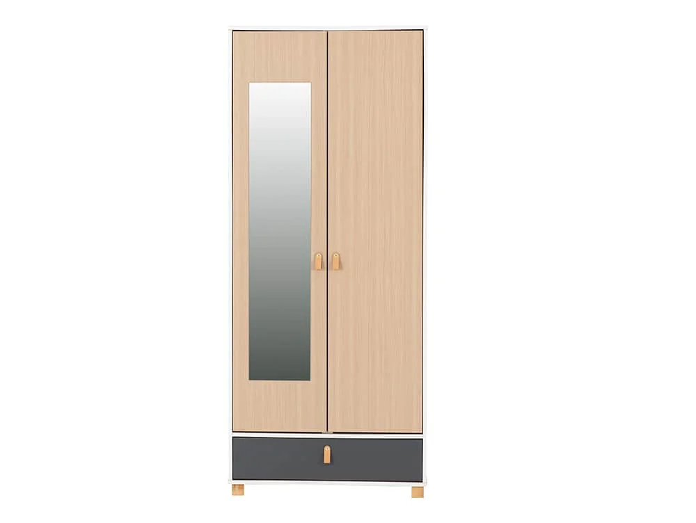 Seconique Seconique Brooklyn Grey and Oak 2 Door 1 Drawer Mirrored Wardrobe