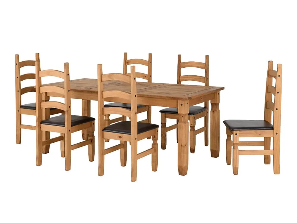 Seconique Seconique Corona Pine Dining Table and 6 Brown Faux Leather Chairs