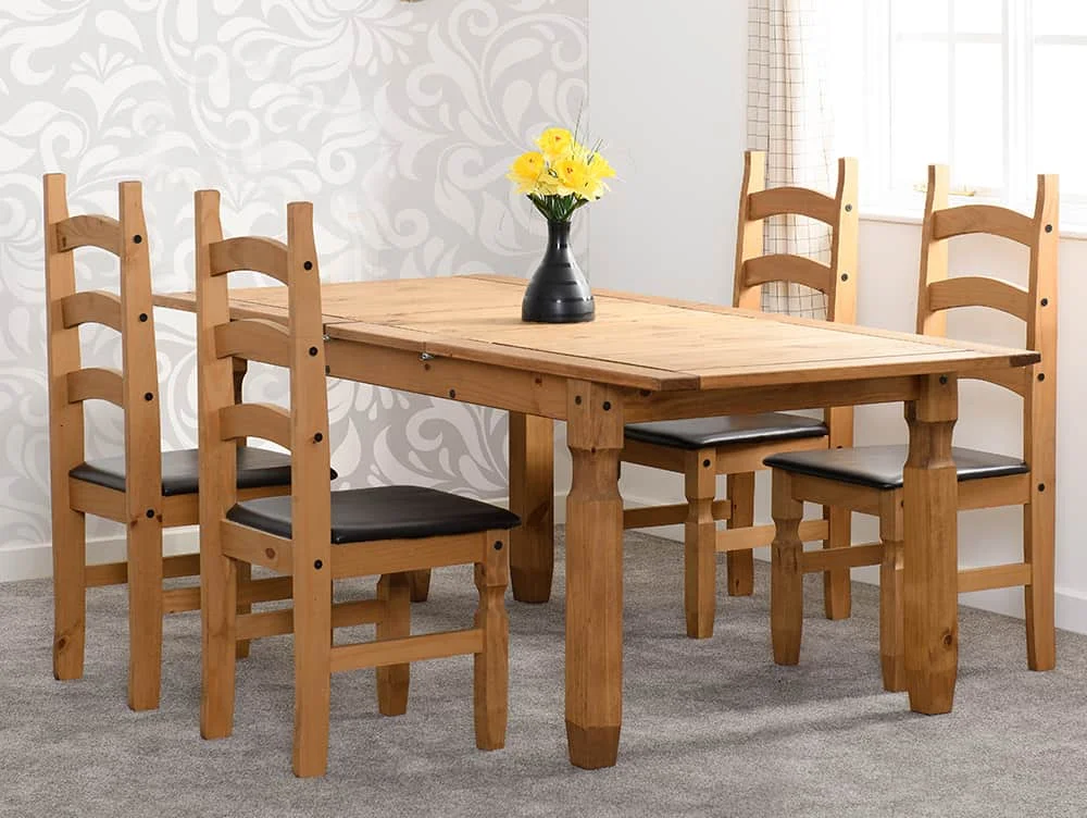 Seconique Seconique Corona Pine Extending Dining Table and 4 Brown Faux Leather Chairs