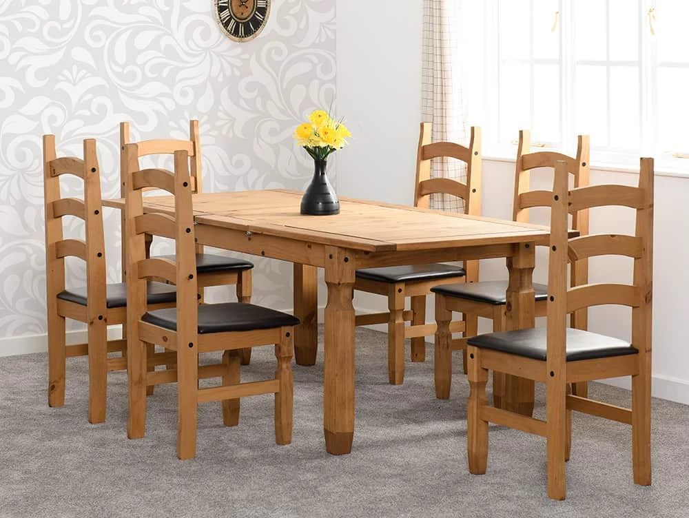 Seconique Seconique Corona Pine Extending Dining Table and 6 Brown Faux Leather Chairs