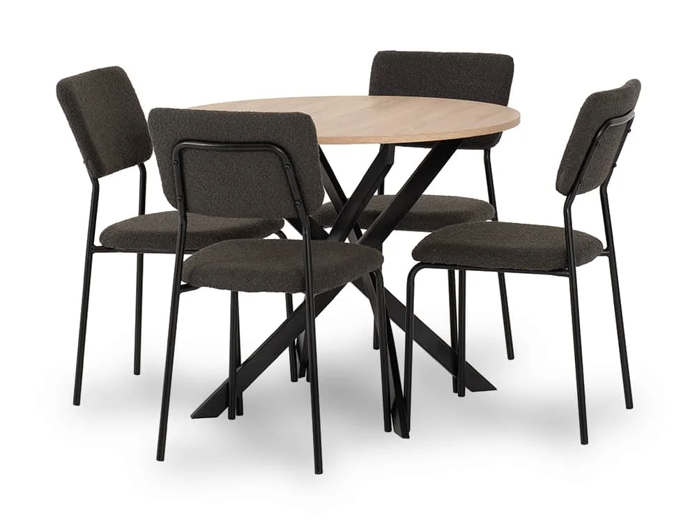 Seconique Seconique Sheldon Sonoma Oak Dining Table and 4 Grey Boucle Fabric Chairs