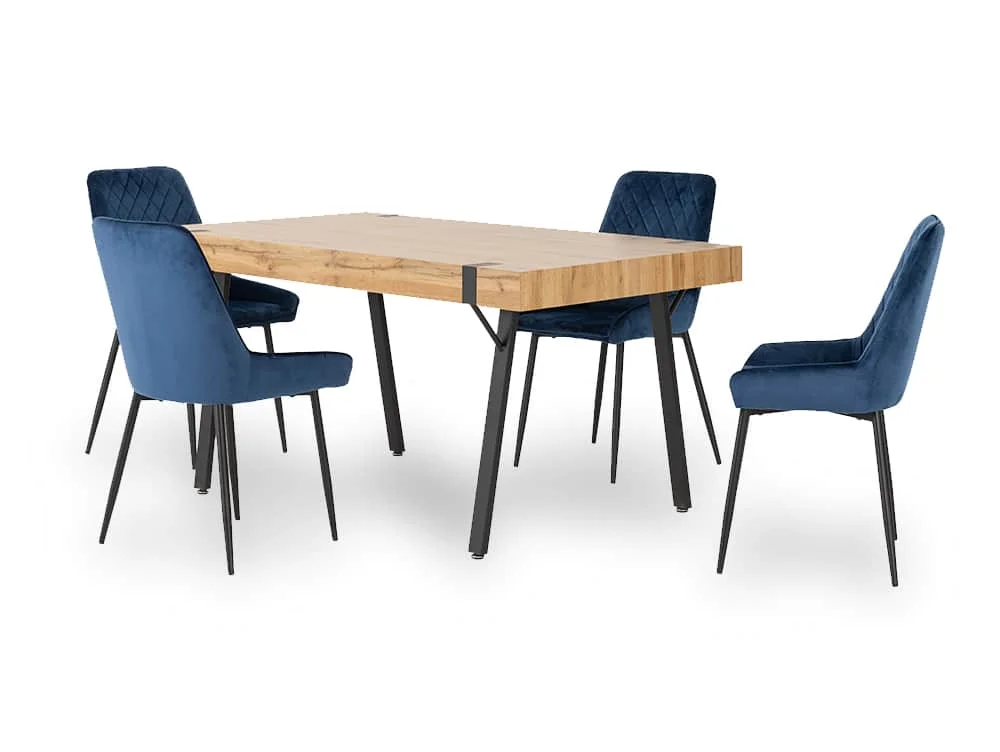 Seconique Seconique Treviso Oak Dining Table and 4 Avery Blue Velvet Chairs