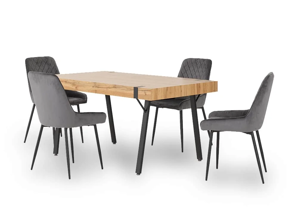 Seconique Seconique Treviso Oak Dining Table and 4 Avery Grey Velvet Chairs