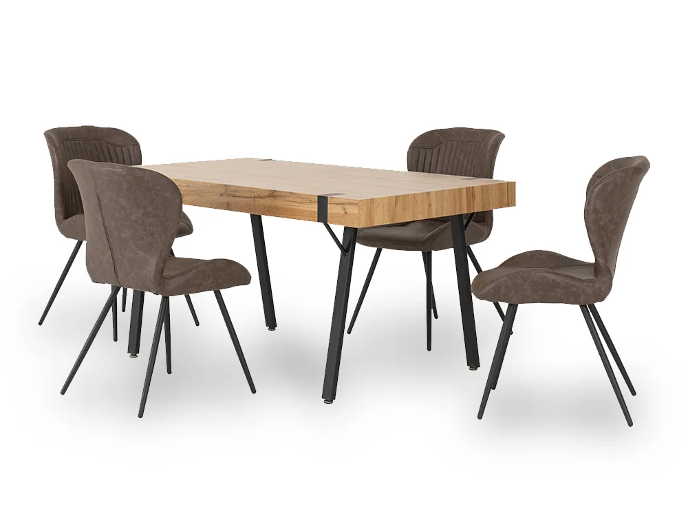 Seconique Seconique Treviso Oak Dining Table and 4 Quebec Brown Faux Leather Chairs