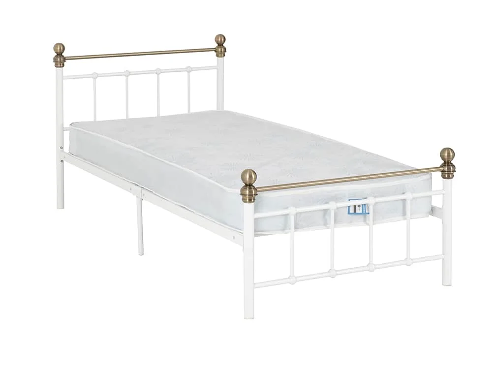 Seconique Seconique Marlborough 3ft Single White and Brass Metal Bed Frame