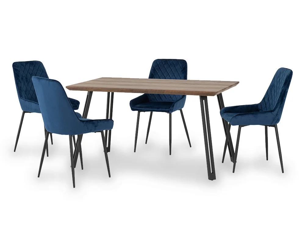 Seconique Seconique Quebec Oak Effect Dining Table and 4 Avery Blue Velvet Chairs
