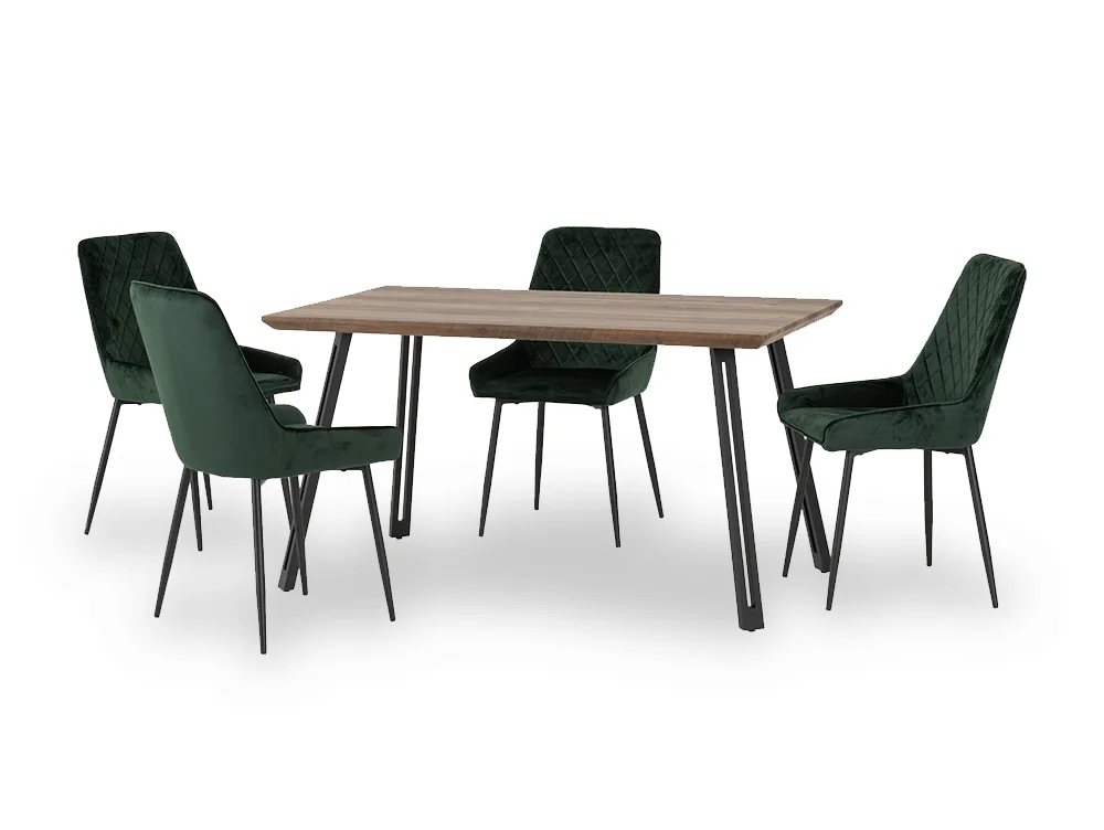 Seconique Seconique Quebec Oak Effect Dining Table and 4 Avery Green Velvet Chairs