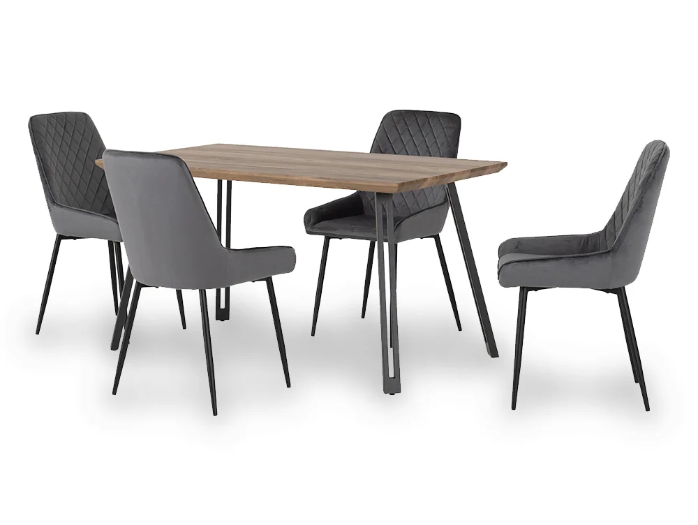 Seconique Seconique Quebec Oak Effect Dining Table and 4 Avery Grey Velvet Chairs