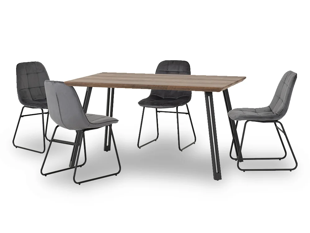 Seconique Seconique Quebec Oak Effect Dining Table and 4 Lukas Grey Velvet Chairs