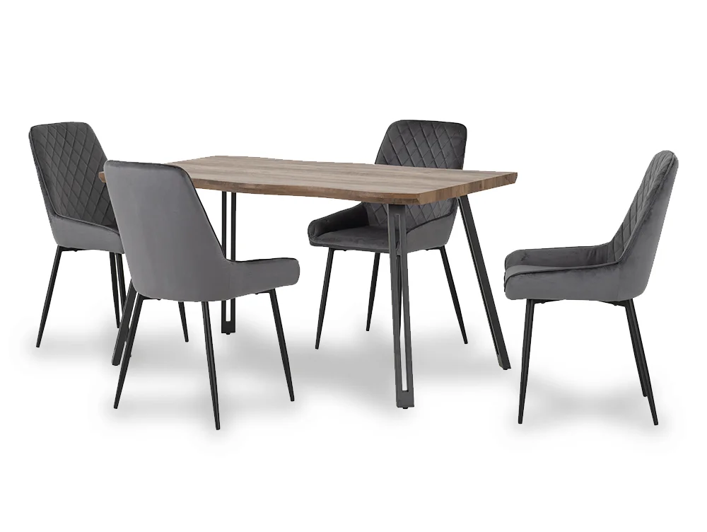 Seconique Seconique Quebec Wave Oak Effect Dining Table and 4 Avery Grey Velvet Chairs