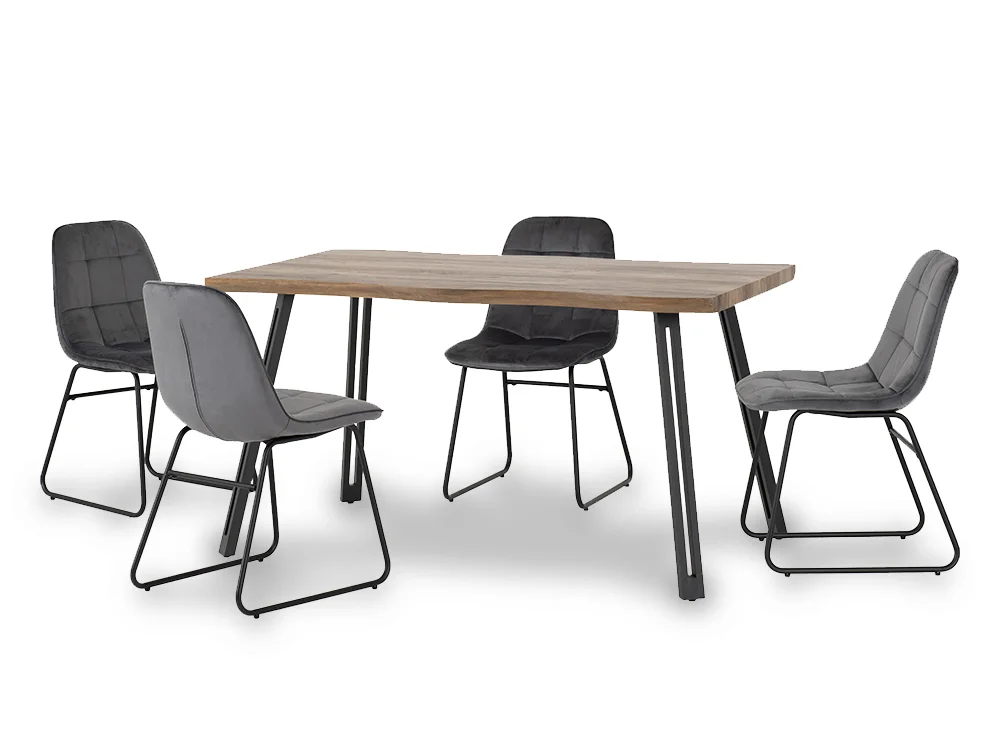 Seconique Seconique Quebec Wave Oak Effect Dining Table and 4 Lukas Grey Velvet Chairs