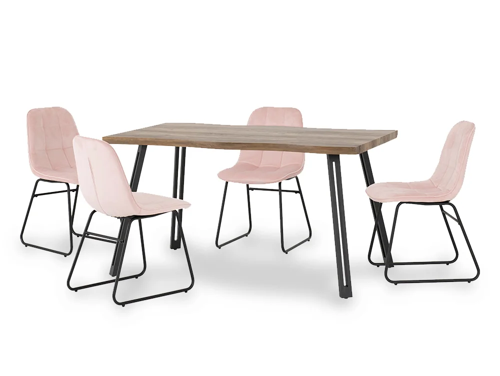 Seconique Seconique Quebec Wave Oak Effect Dining Table and 4 Lukas Pink Velvet Chairs