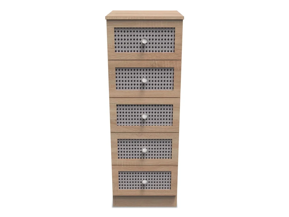 Welcome Welcome Rattan Look 5 Drawer Tall Narrow Chest of Drawers (Assembled)