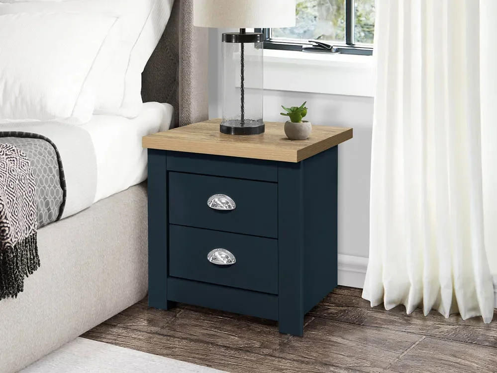 Birlea Furniture & Beds Clearance - 2 x Birlea Highgate Navy and Oak Effect 2 Drawer Bedside Table