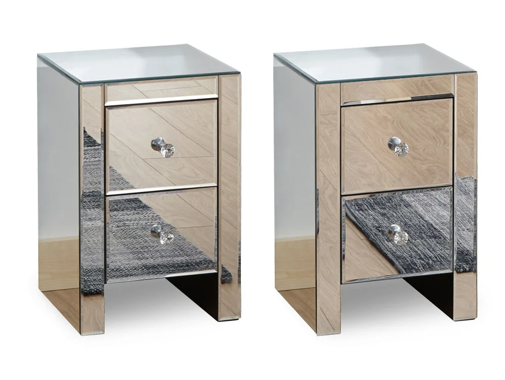 GFW GFW Atlantic Mirrored Pair of 2 Drawer Bedside Tables (Assembled)