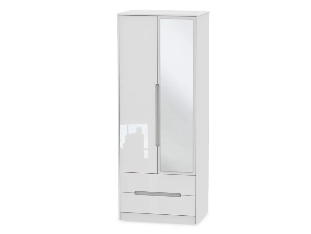 Welcome Welcome Monaco Gloss 2 Door 2 Drawer Tall Mirrored Double Wardrobe (Assembled)