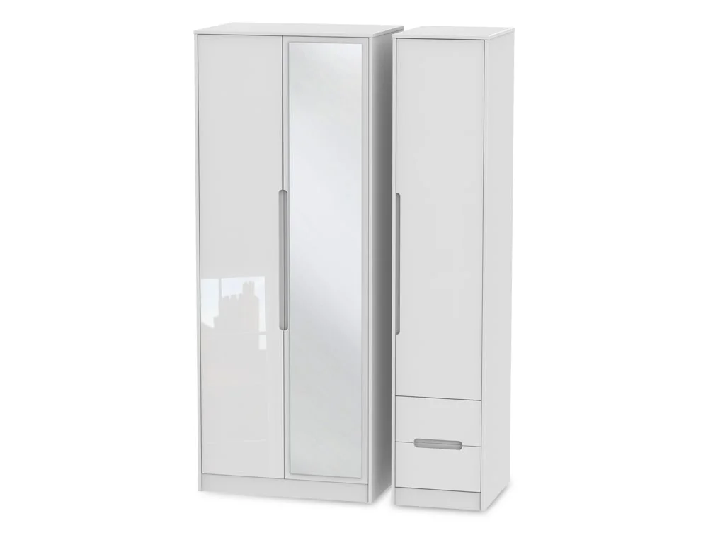 Welcome Welcome Monaco Gloss 3 Door 2 Small Drawer Tall Mirrored Triple Wardrobe (Assembled)