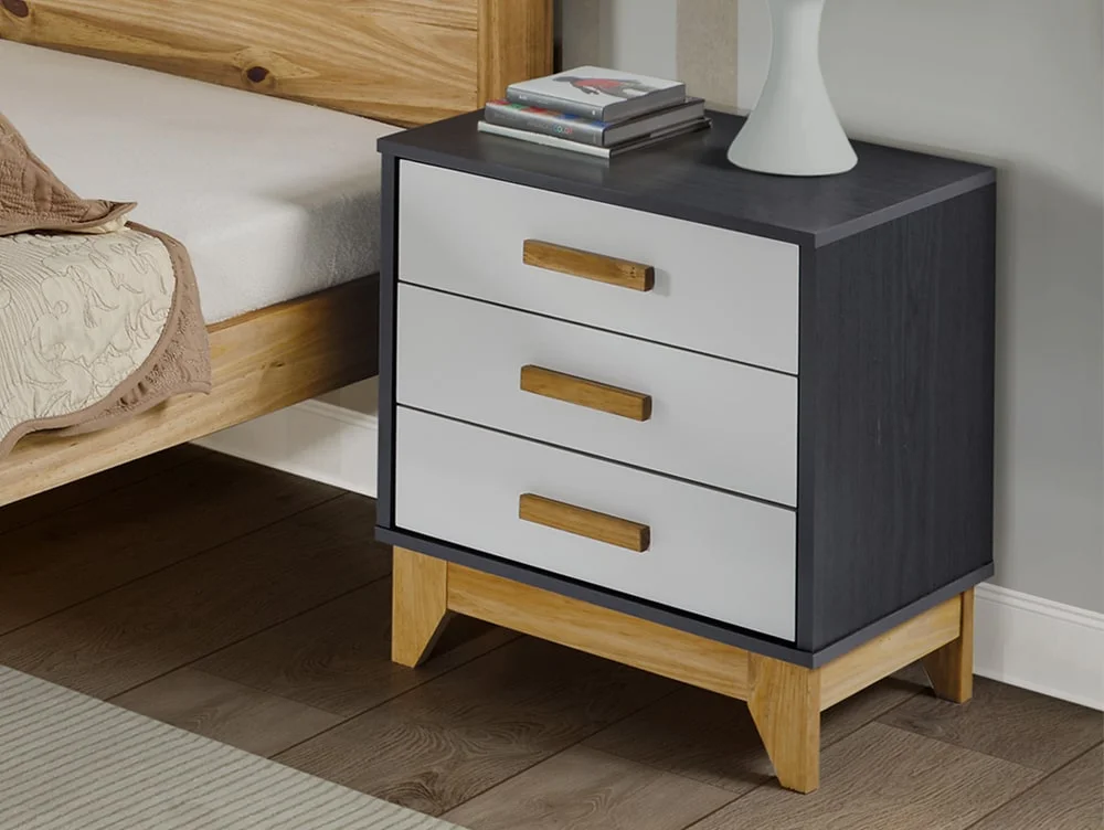 Seconique Seconique Cleveland Grey and White 3 Drawer Bedside Table