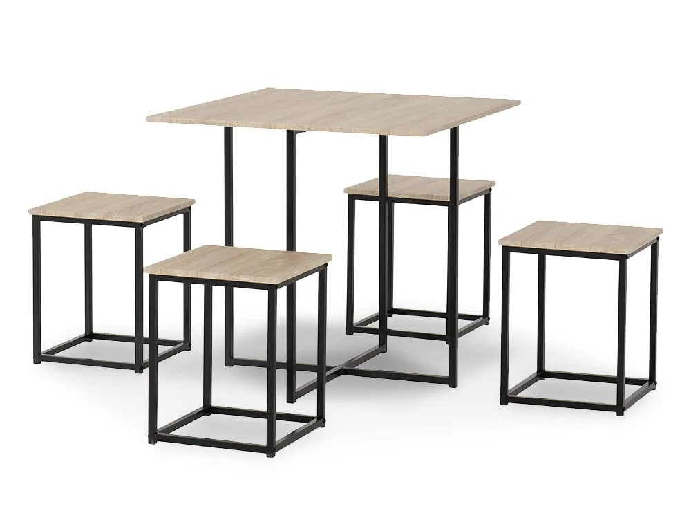 Seconique Seconique Kent Stowaway Sonoma Oak and Black Dining Table and 4 Stools