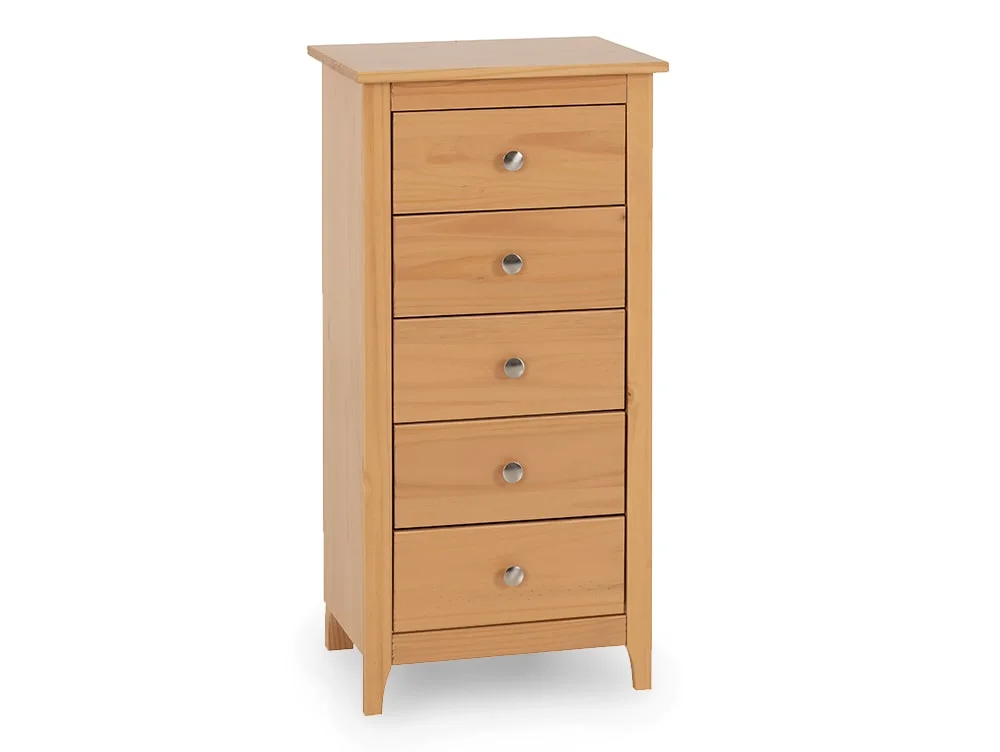 Seconique Seconique Oslo Antique Pine 5 Drawer Tall Narrow Chest of Drawers