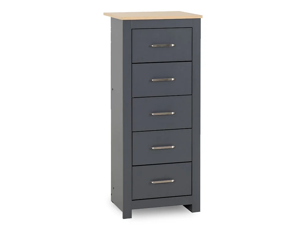 Seconique Seconique Portland Grey and Oak 5 Drawer Tall Narrow Chest of Drawers