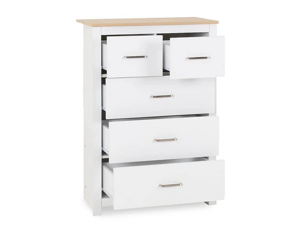 Seconique Seconique Portland White and Oak 3+2 Drawer Chest of Drawers
