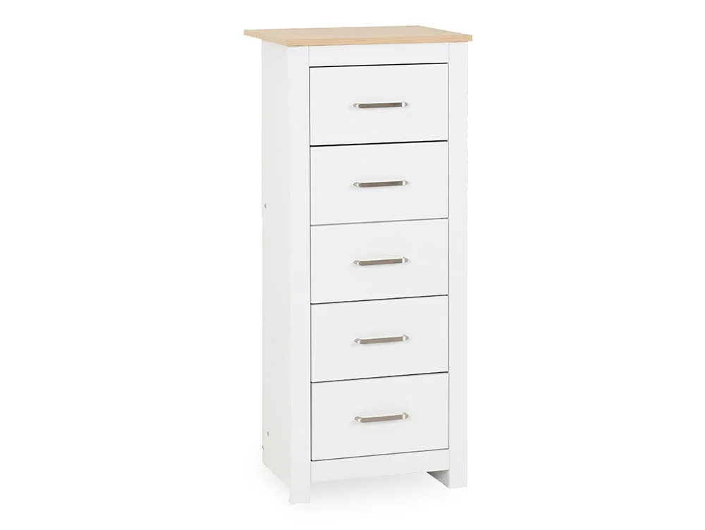 Seconique Seconique Portland White and Oak 5 Drawer Tall Narrow Chest of Drawers