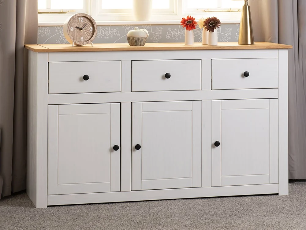 Seconique Seconique Panama White and Waxed Pine 3 Door 3 Drawer Sideboard