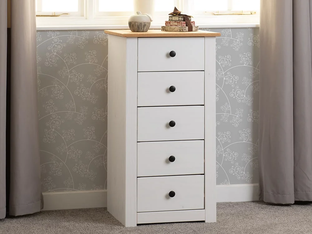 Seconique Seconique Panama White and Waxed Pine 5 Drawer Chest of Drawers