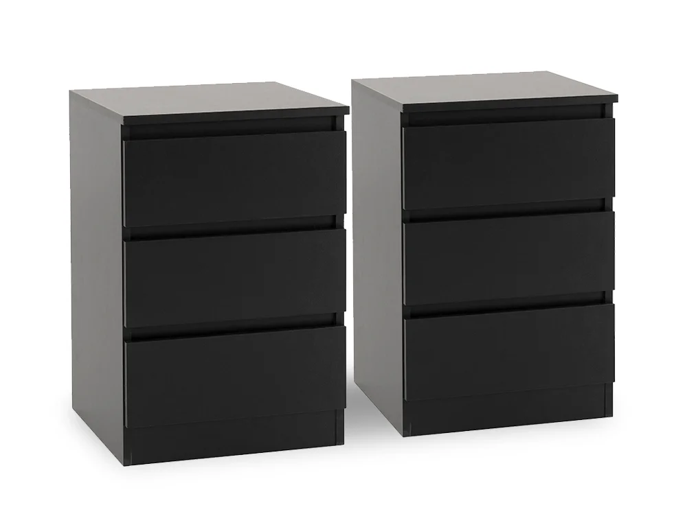 Seconique Seconique Malvern Black Pair of 3 Drawer Bedside Cabinets