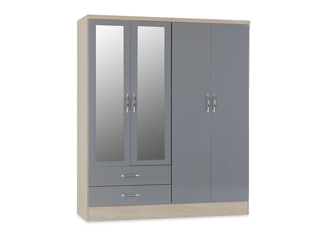 Seconique Seconique Nevada Grey Gloss and Oak 4 Piece Large Bedroom Furniture Package