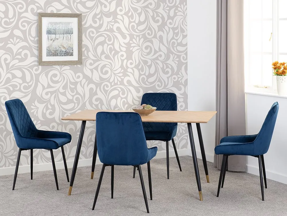 Seconique Seconique Hamilton 140cm Dining Table with 4 Avery Blue Velvet Dining Chairs