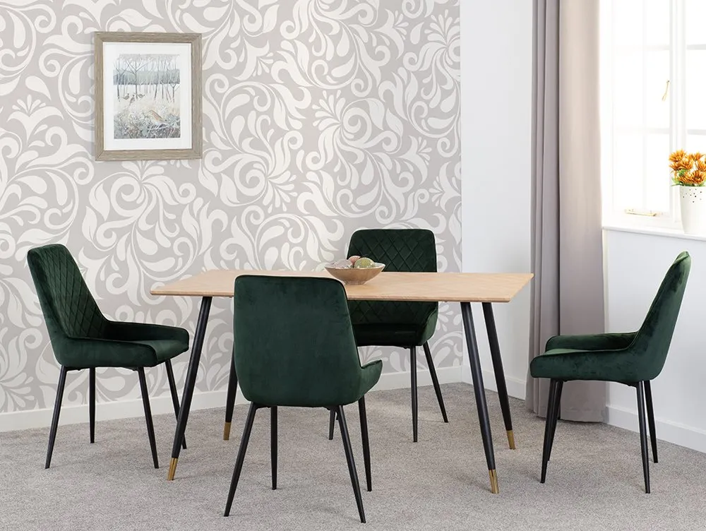 Seconique Seconique Hamilton 140cm Dining Table with 4 Avery Green Velvet Dining Chairs
