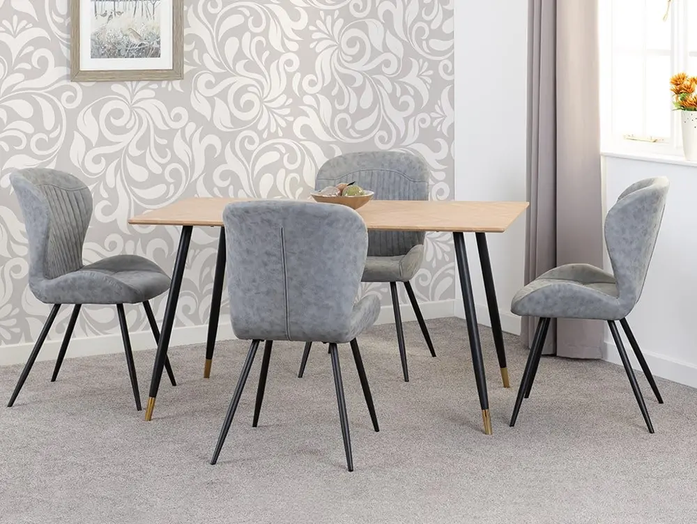 Seconique Seconique Hamilton 140cm Dining Table with 4 Quebec Grey Faux Leather Chairs