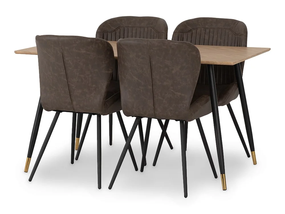 Seconique Seconique Hamilton 140cm Dining Table with 4 Quebec Brown Faux Leather Chairs