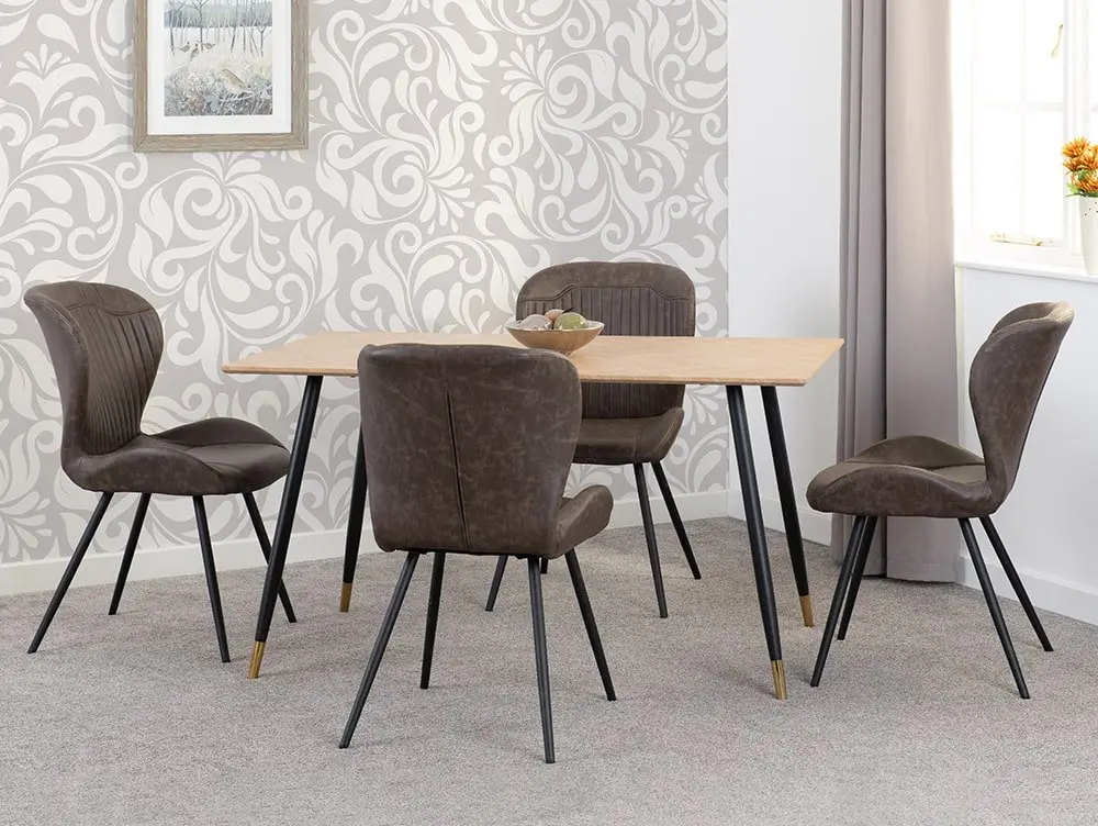 Seconique Seconique Hamilton 140cm Dining Table with 4 Quebec Brown Faux Leather Chairs