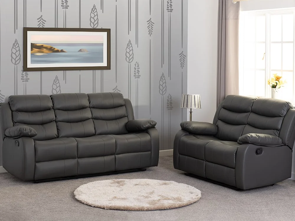 Seconique Seconique Roma Grey Faux Leather 3 Seater + 2 Seater Recliner Sofa Set