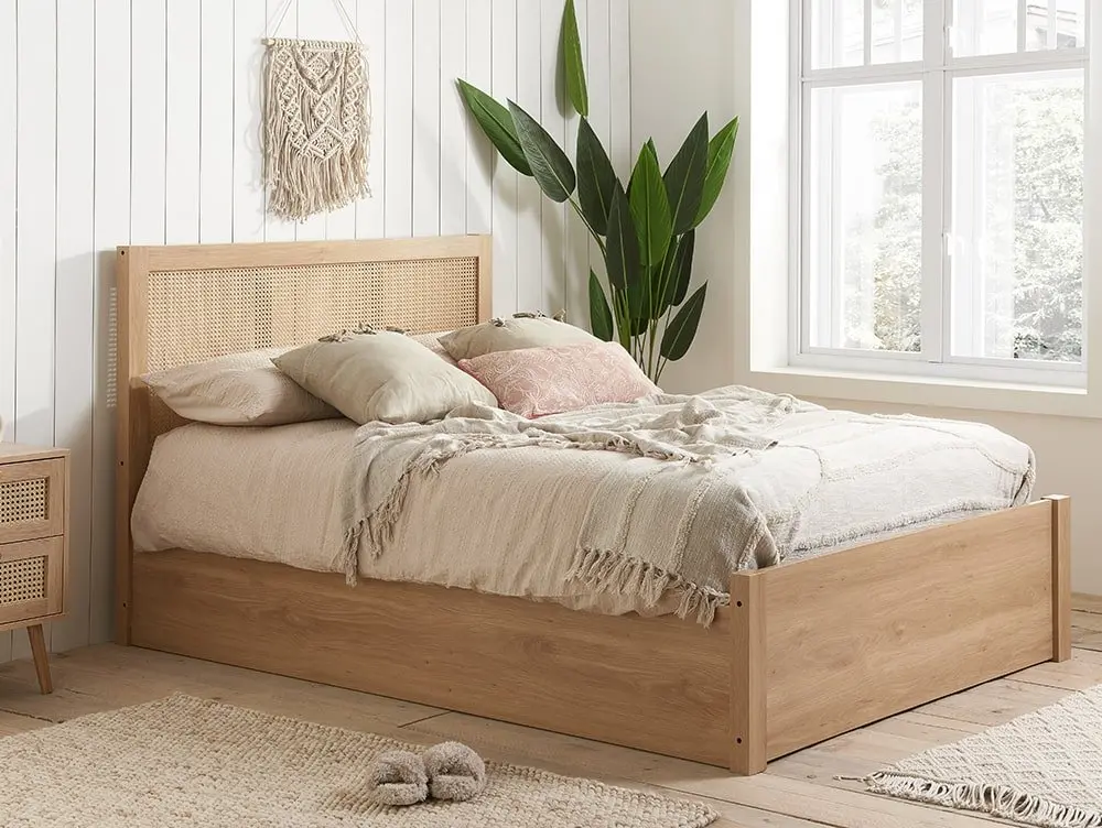 Birlea Furniture & Beds Birlea Croxley 4ft6 Double Rattan and Oak Wooden Ottoman Bed Frame