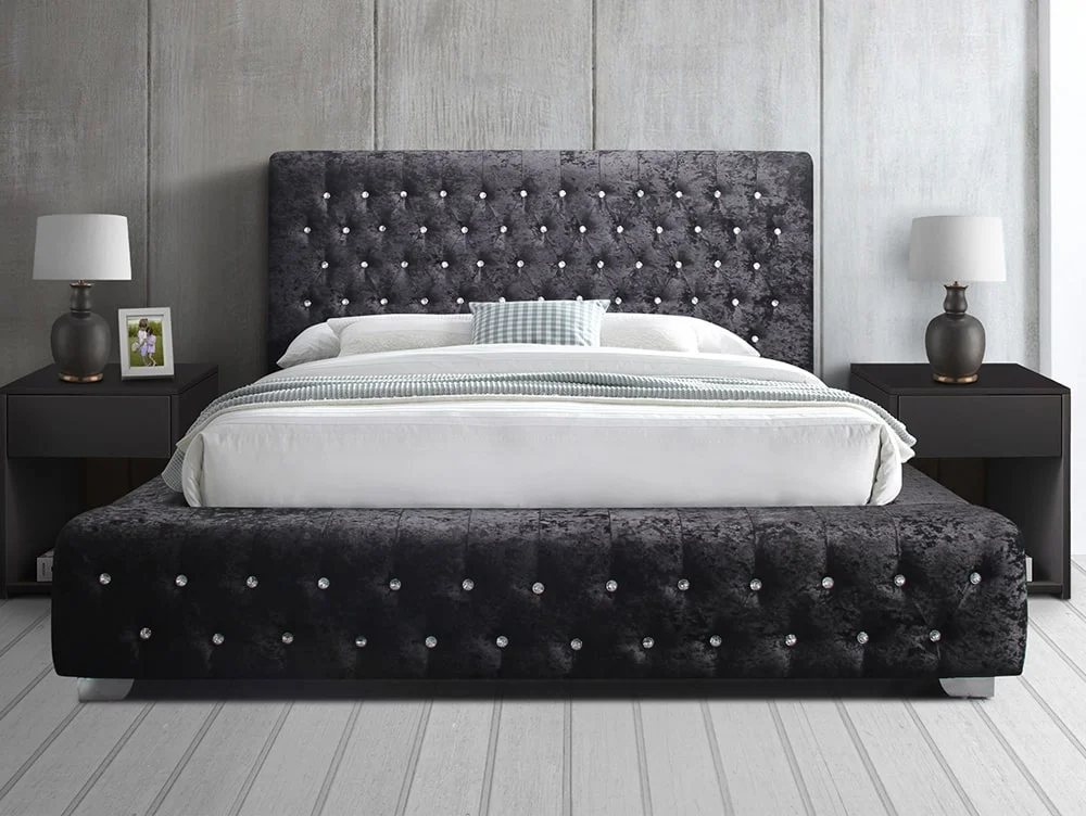 Birlea Furniture & Beds Birlea Grande 6ft Super King Size Black Crushed Velvet Bed Frame