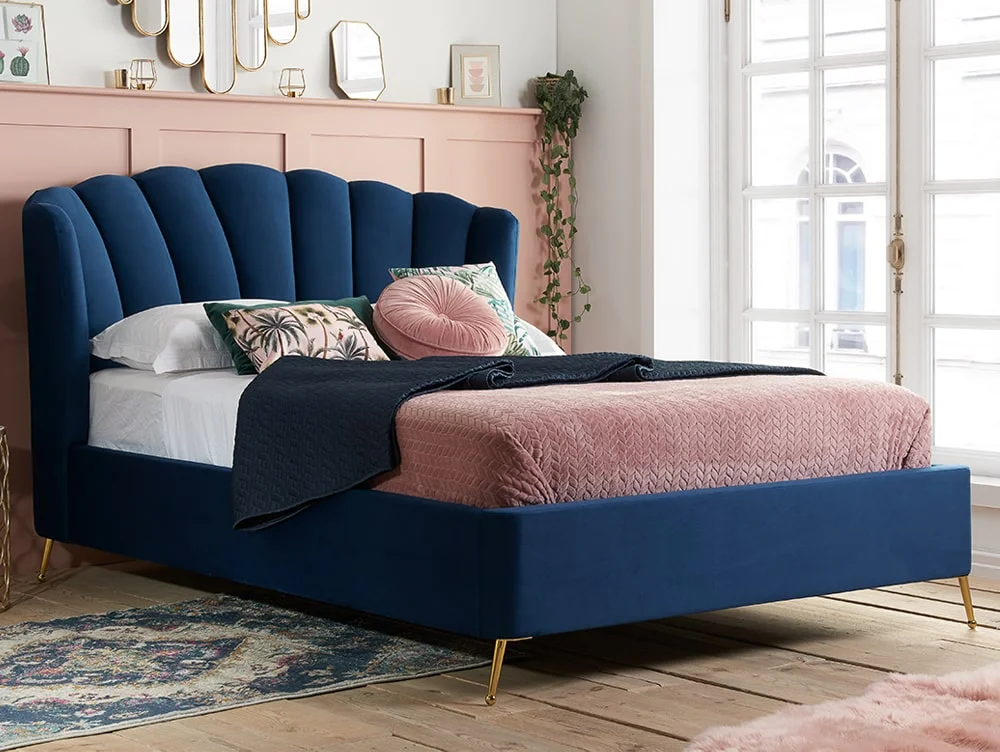 Birlea Furniture & Beds Birlea Lottie 5ft King Size Midnight Blue Fabric Ottoman Bed Frame