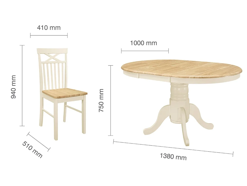 Birlea Furniture & Beds Birlea Chatsworth Cream and Oak Extending Dining Table and 4 Chair Set